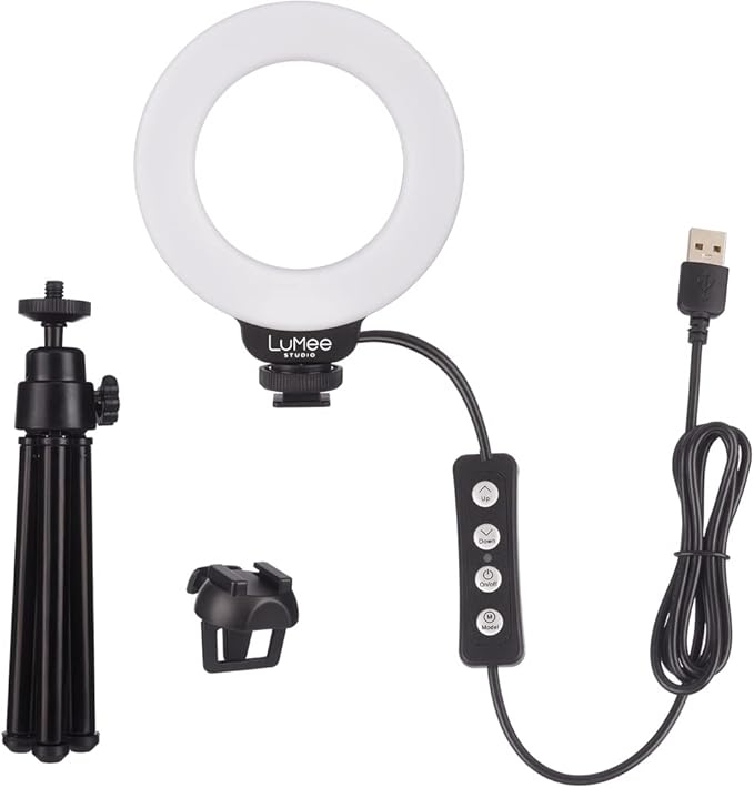 LuMee Studio - Ring Light with Tripod Stand - 4 Inch - Tripod and Laptop Clip Included - Black