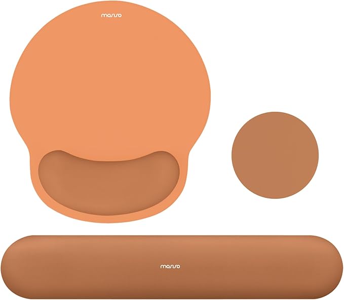 MOSISO Wrist Rest Support for Mouse Pad&Keyboard Set, Circle Curved Ergonomic Mousepad&Coaster Non-Slip Base Home/Office Pain Relief&Easy Typing Pad with Soft Cloth&Silicone Lining, Cosmic Orange