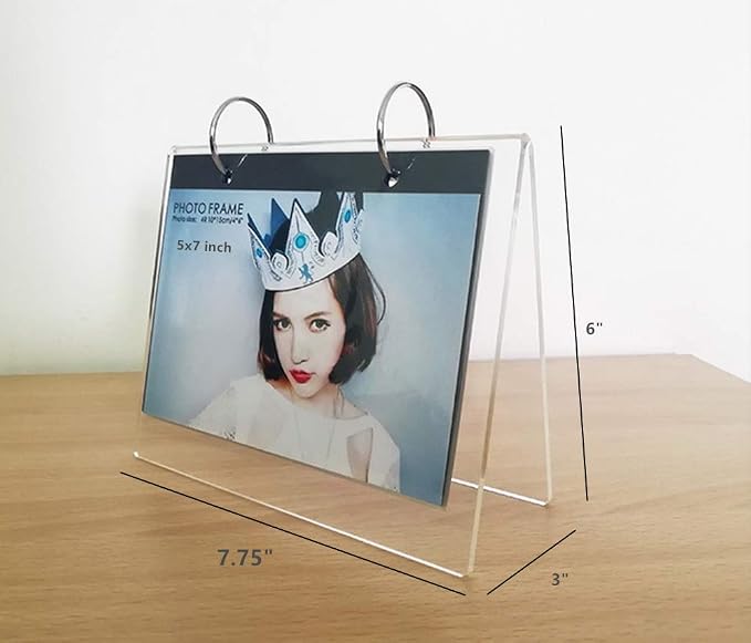 Leoyoubei 13 Page 5x7 Photo Frame Flip Photo Album on Stand,Acrylic Sign Holder 26 Photos Desktop Double Sided Display Advertising Paper Portrait Calendar Menu Beverage Ad Card (V Type