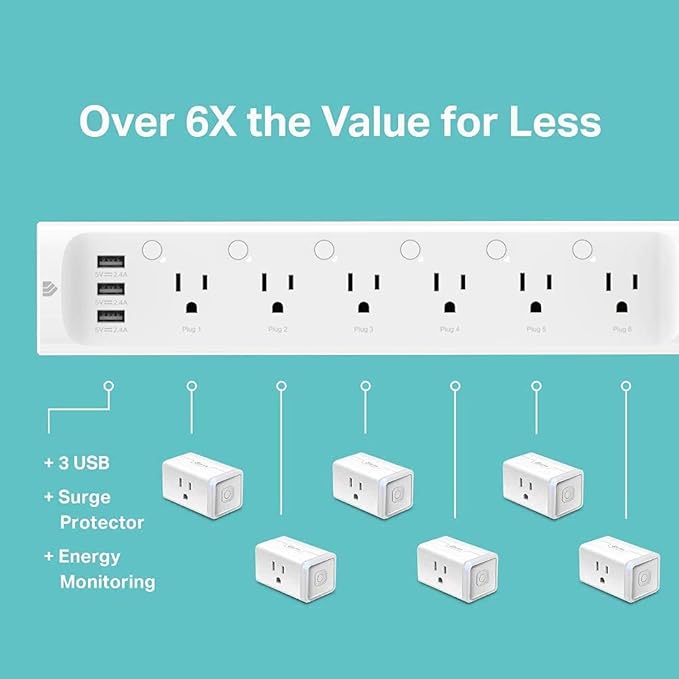 Kasa Smart Plug Power Strip HS300, Surge Protector with 6 Individually Controlled Smart Outlets and 3 USB Ports, Compatible with Alexa & Google Home, No Hub Required, White (Pack of 10)