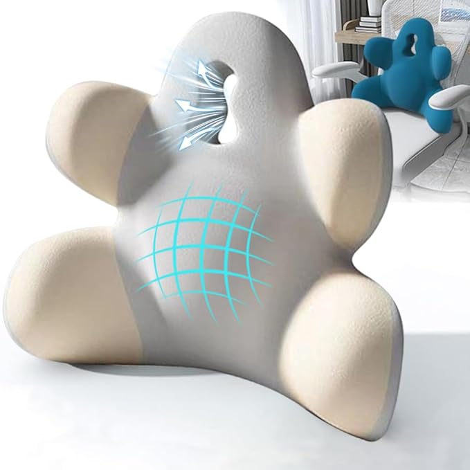 Lumbar Support Pillow for Office Chair, Back Pillow Lumbar Support for Car, Chair, Sofa - Improve Lower Back Pain Relief & Sitting Posture, Memory Foam Back Cushion for Long Sitting (B-Beige grey)