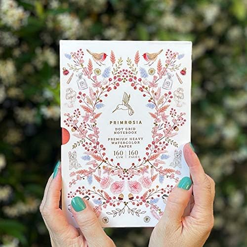 Primrosia A5 Dot Grid Watercolor Journal Notebook – 160 pages I 160gsm Premium Heavy Paper, No Bleed – Luxe Linen Hard Cover (Peach Hummingbird)