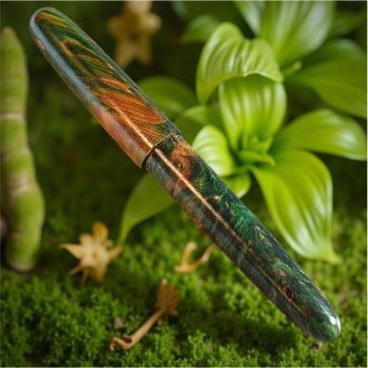 Luxury Stabilized Wood Fountain Pen – Handmade Natural Wood & Resin Barrel, Fine Nib Writing Pen with Converter – Executive Business Pen, Collectible Gift for Men & Women (Emerald Enchantment)