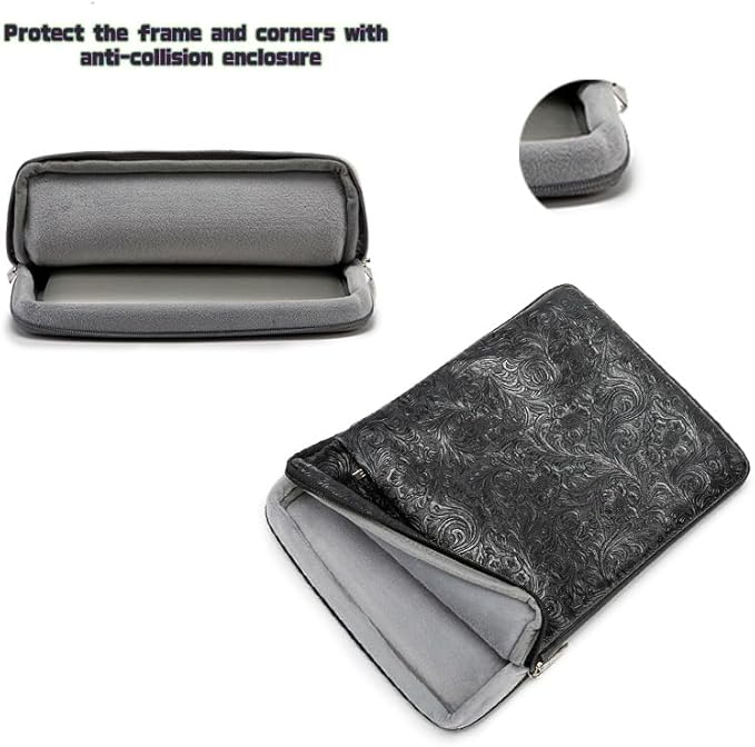 Kinmac 360° Protective Vertical Laptop Sleeve Case Cover Bag (Paisley Black PU, 12.5 inch-13.3 inch)