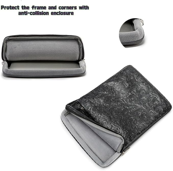 Kinmac 360° Protective Vertical Laptop Sleeve Case Cover Bag (Paisley Black PU, 15.6 inch-16 inch)