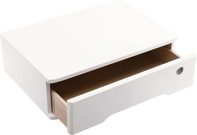 Desktop Storage Box with Lockable Drawer, Office Supplies Drawer Organizer, Wooden Desk Organizer, Small Bamboo Storage Box for Desk, Modern Desktop Drawer Organizer (White)