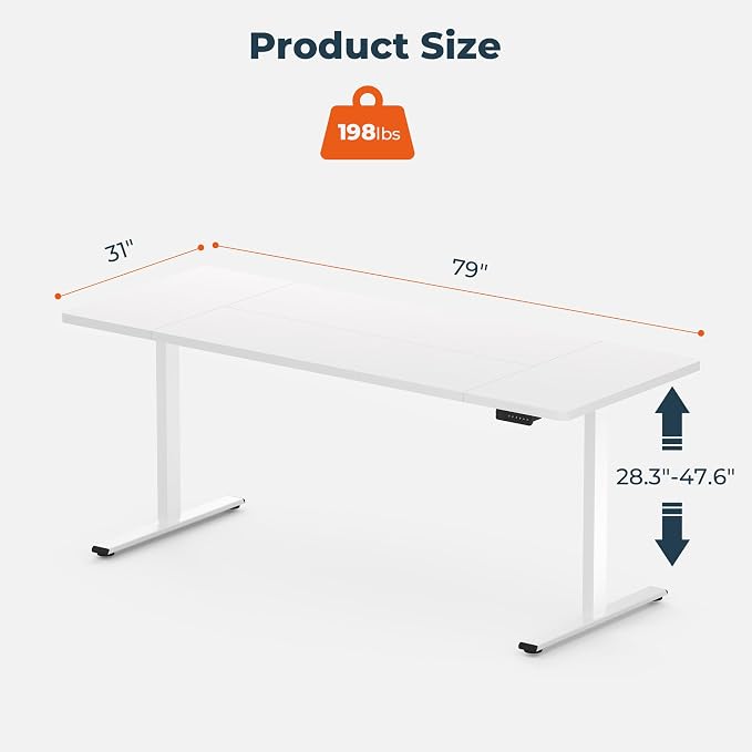 Dual Motor Standing Desk, Large Stand Up Desks, 79x31 Inches Electric Sit Stand Desk, 4 Memory Preset Adjustable Height Home Office Desks(White)