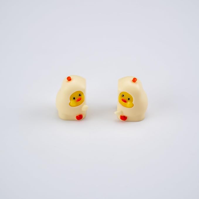 Cute Duck Mechanical Keyboard Keycaps, Cream Yellow Resin, 1U Size, MX Switch Compatible, Decorative Hugging Design, 2 Piece Set
