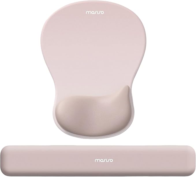 MOSISO Wrist Rest Support for Mouse Pad&Keyboard Set, Ergonomic Mousepad with Concave Curved Memory Foam, Non-Slip Base Pain Relief Comfortable Rectangular Easy Typing Pad for Home/Office, Apricot