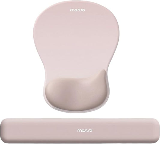 MOSISO Wrist Rest Support for Mouse Pad&Keyboard Set, Ergonomic Mousepad with Concave Curved Memory Foam, Non-Slip Base Pain Relief Comfortable Rectangular Easy Typing Pad for Home/Office, Apricot