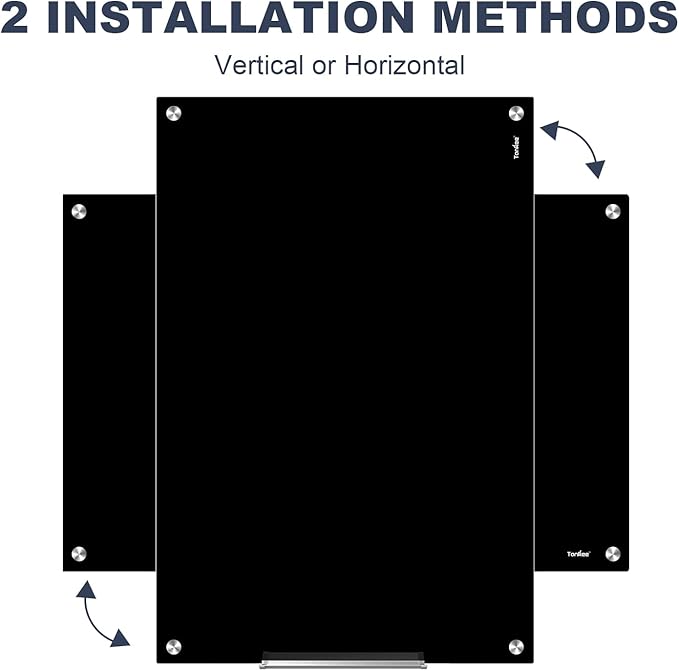 Dry Erase Board Black Magnetic Glass Whiteboard, TANKEE Modern Large Frameless Tempered Glass White Board for Wall, Office, School, Home, 36” x 24”, 3' x 2' White Board
