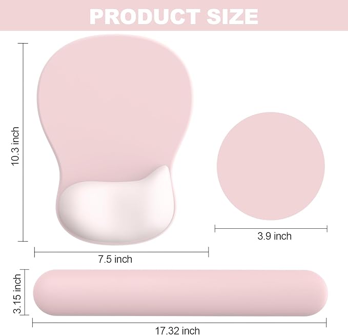 Ergonomic Mouse Pad with Wrist Rest and Keyboard Wrist Rest, Gel Mousepad and Wrist Rest for Computer Keyboard, Pain Relief, Non-Slip PU Base, Pink Mouse Pad with Wrist Support for Gaming, Office