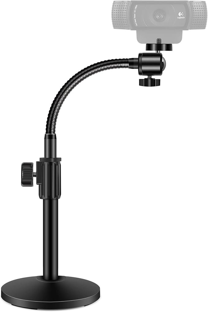 InnoGear Webcam Stand for Desk, Camera Stand Mount Gooseneck Arm for Logitech Webcam C922 C930e C920S C920 C615 C960 C920x BRIO 4K NexiGo N60, Phone Mount, Right Light, GoPro with 1/4" Thread