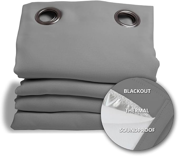 Moondream DecibelControl™ 3-in-1 Soundproof Curtain | Noise Reduction | Thermal Insulation | 100% Blackout | Patented Technology | Made in Europe | Grommet | 55" W x 63" L | Grey - Cloud MC09
