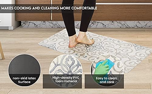 J&V TEXTILES Anti Fatigue Kitchen Mat for Floor, Embossed Themed Cushioned Kitchen Runner Rug Mat, Non Slip, Easy Wipe Clean, 1/2 Inch Thick (20x39 inches, Red Floral)