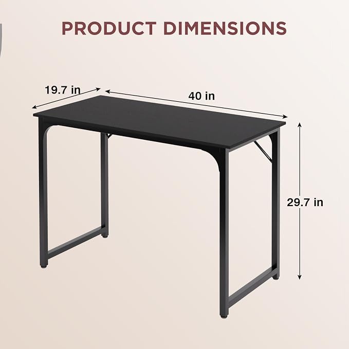 PayLessHere | 39 Inch Computer Desk | Black | Office Desk with Metal Frame, Adjustable Feet | Water-Resistant, Scratchproof Surface | Sturdy Writing Table for Home Office or Study | Pack of 1