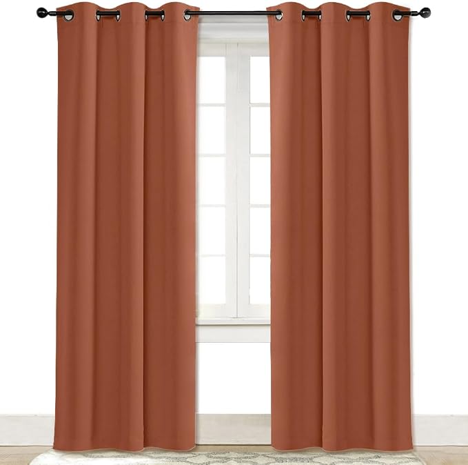NICETOWN Curtain Blackout Drape Panel, Single Panel, 34 x 84 inch, Burnt Orange, 3 Pass Microfiber Noise Reducing Thermal Insulated Window Drapery with Grommet