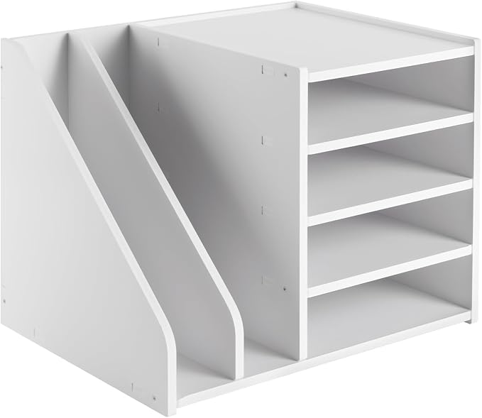 Desk Organizers and Accessories, File Organizer for Desk, 5-Tier Paper Letter Tray with File Holder, Desktop Organizer for Office Supplies, Office Desk Accessories (White)