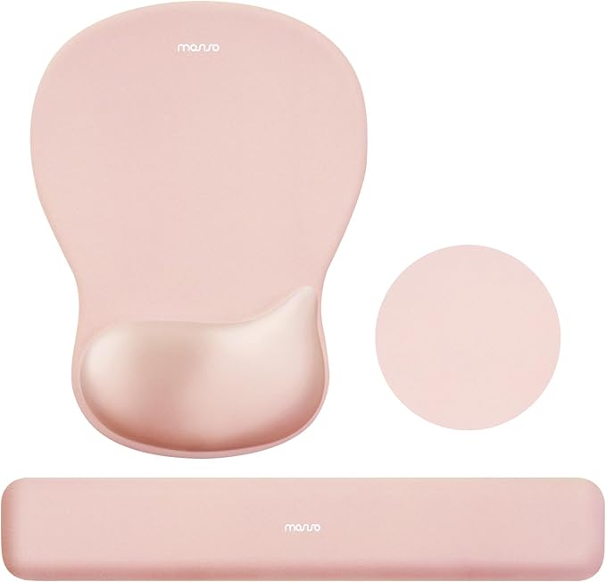 MOSISO Wrist Rest Support for Mouse Pad&Keyboard Set, Ergonomic Mousepad&Coaster, Non-Slip Base Home/Office Rectangular Easy Typing Cushion Pad with Soft Cloth&Curved Concave Memory Foam, Peach Fuzz