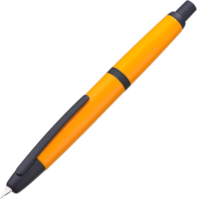 Jinhao 10 Press Fountain Pen with Box, Orange Retractable Extra Fine Nib with Ink Converter Set (Black Clip)