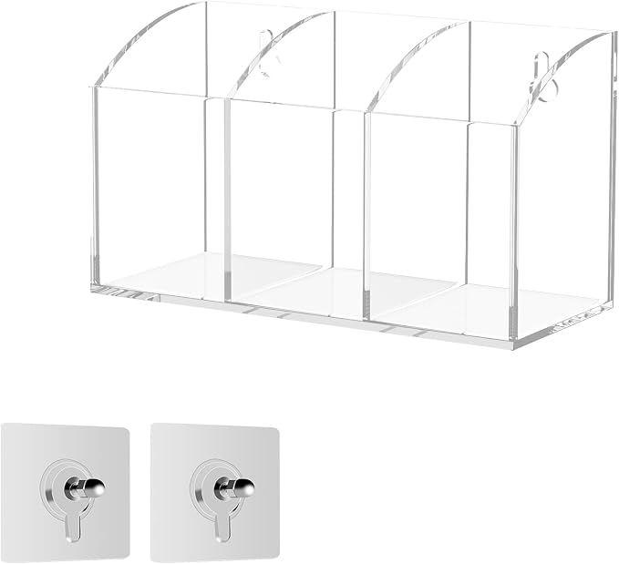 Acrylic Pen Holder Box 3 Compartments, Clear Pencil Storage Organizer for Desk or Wall, Acrylic Organizer Holder for Pens, Office Desk Accessories, Makeup Brush
