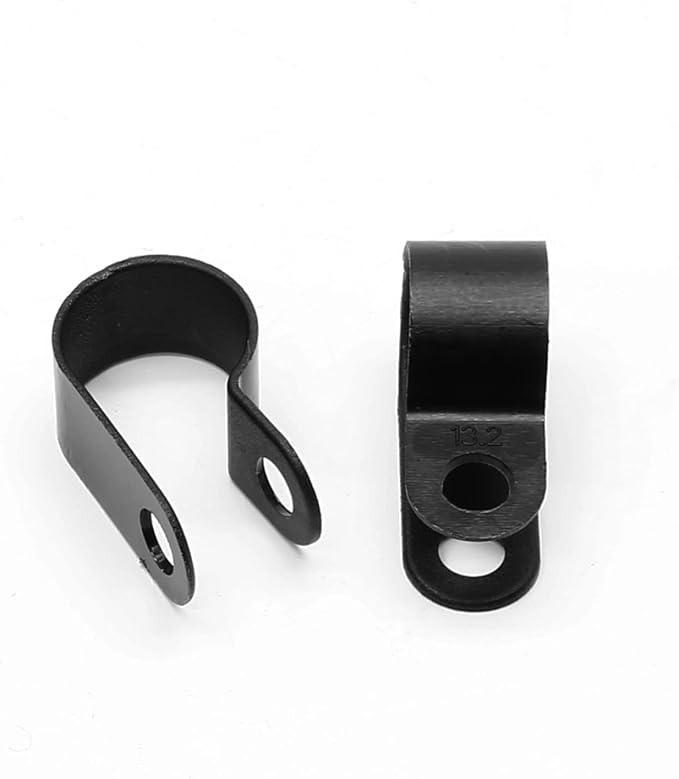 1/2 Inch Nylon Cable Clamps, Black, 60pcs R-Type Wire Cable Clips | M4 Screws Included, Screw Mounting Cord Fastener, Wire Conduit Clamp, for Wire Management