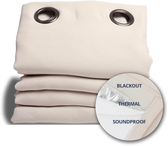 Moondream DecibelControl™ 3-in-1 Soundproof Curtain | Noise Reduction | Thermal Insulation | 100% Blackout | Patented Technology | Made in Europe | Grommet | 55" W x 95" L | Beige - Eggshell MC634
