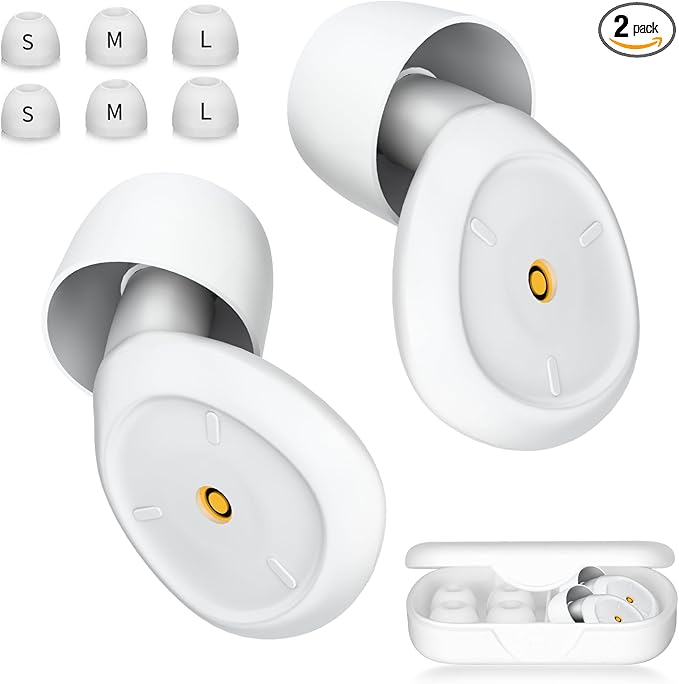 Ear Plugs for Sleeping Noise Cancelling:Reusable Ear Plugs for Noise Reduction for Snoring/Concerts/Travel/Shooting - Soft Silicone Sleep Earplugs with 6 Ear Tips & Bag(White)