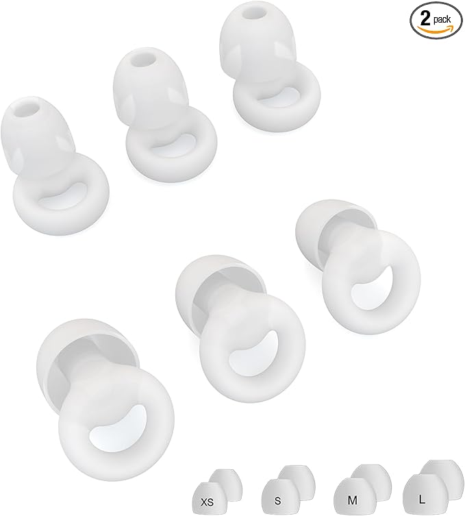 Ear Plugs for Noise Reduction, Reusable Earplugs for Sleeping, Soft Silicone Hearing Protection Earplugs for Work, Travel, Focus, Noise Sensitivity, Sleep Snoring, 8 Ear Tips in XS/S/M/L(White)