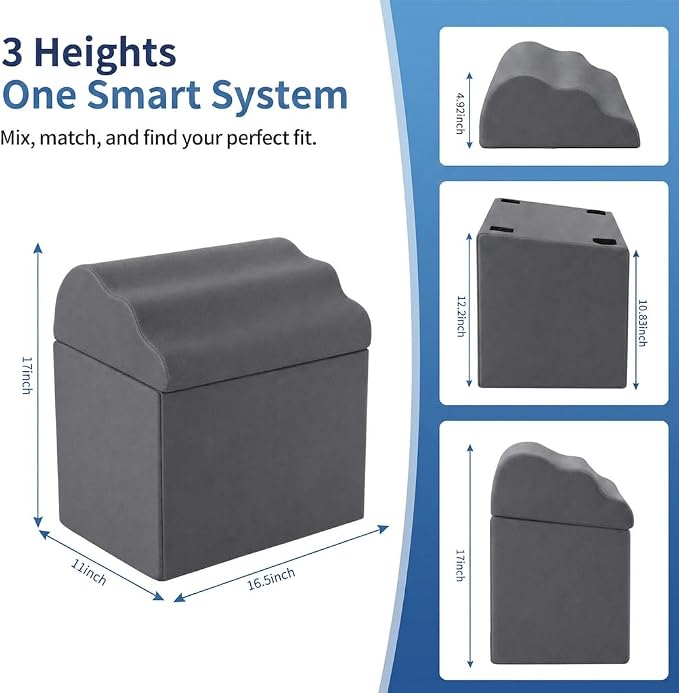 Foot Rest for Under Desk at Work, Ergonomic Footrest Stool, 3 Adjustable Heights Foam Cushion Pillow for Leg & Feet Support, Non-Slip Washable Cover for Office Gaming Chairs, Computer Desk, Home, Car