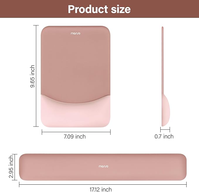 MOSISO Wrist Rest Support for Mouse Pad&Keyboard Set, Rectangular Ergonomic Mousepad Non-Slip Base Home/Office Pain Relief&Easy Typing Pad with Neoprene Cloth&Raised Silicone Lining, Salmon Pink