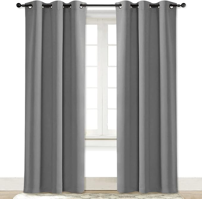 NICETOWN Curtain Blackout Drape Panel, Single Panel, 34 x 84 inch, Silver Grey, 3 Pass Microfiber Noise Reducing Thermal Insulated Window Drapery with Grommet