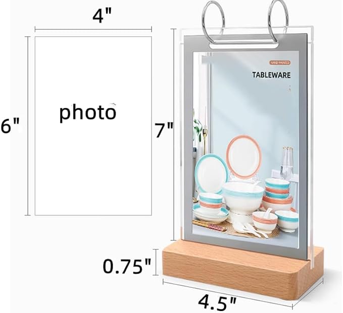 Clear Acrylic Sign Holder,Frames Desktop Double Display Holder Wood T Type Menu Holders Flip Display 6 Pages-12 Sides Picture Paper Card Store Office Menu Retail Show Fair -Vertical (4x6 inch)