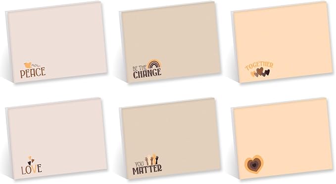 Diversity Sticky Note Assortment / 4" x 3" Modern Repositionable Sticky Notes/Set of 6 Peace Inclusion Design Pads / 50 Sheets Per Pad/Made in The USA
