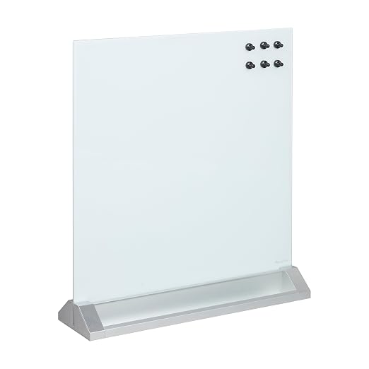 ECR4Kids MessageStor Glass Dry-Erase Board with Storage Stand and Magnets, White Board, White
