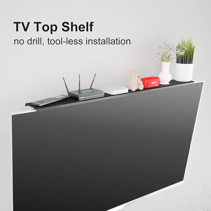 Bracwiser Plus No Drill TV Top Shelf 35.43 inch Wide for Thin Monitor TV Top Mounting Bracket Platform Holds Speaker, AV Receiver, Media Box, Game Console and More (CS106XLMINI)
