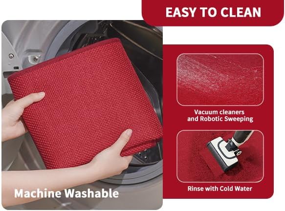 YDKGL Kitchen Rugs and Mats Non Skid Washable Set of 2 PCS, Absorbent Runner Rugs for Kitchen, Front of Sink, Kitchen Mats for Floor, Red 17x30+17x47