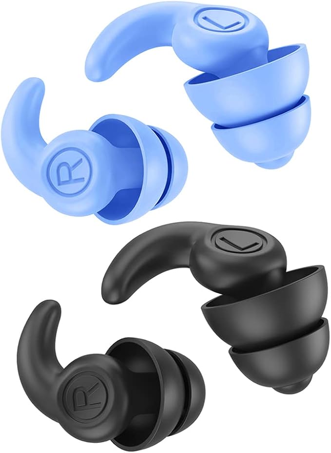 Super Soft Silicone Noise Reduction Earplugs Reusable Hearing Protection in Flexible Silicone for Sleep, Noise Sensitivity & Flights (Black Blue)