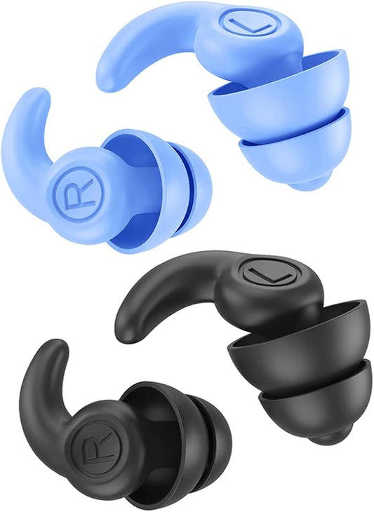 Super Soft Silicone Noise Reduction Earplugs Reusable Hearing Protection in Flexible Silicone for Sleep, Noise Sensitivity & Flights (Black Blue)