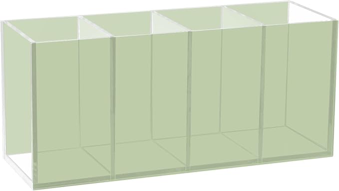 YETTASBIN Sage Green Solid Color Acrylic Pen Holder, 4 Compartments Sturdy Clear Pencil Holder Cosmetic Brush Storage Box for Dorm Home Office Desk Accessories, Flatware Organizer for Kitchen