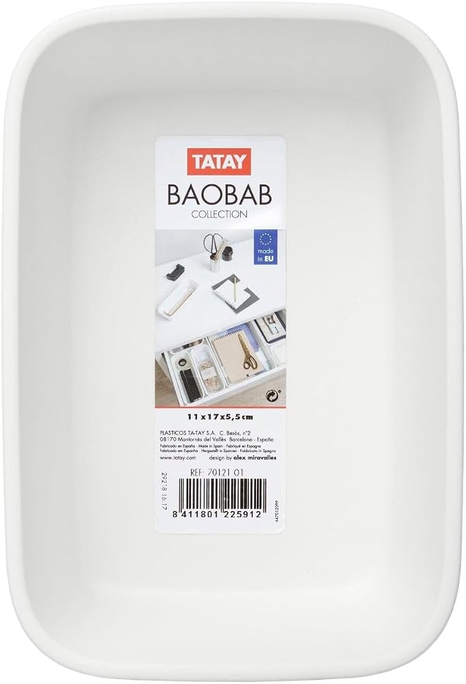 TATAY Drawer Organiser A6 Baobab, Polypropylene, BPA Free, White. Measures 11.3 x 17 x 5.6 cm