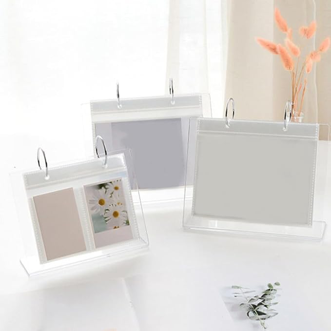 Tabletop Flip Photo Frame Photo Album 68 Pockets Desk Calendar Album Poster Frame Acrylic Display Sign Holder Ornaments for Home/Office Desk, 6.61x5.31in