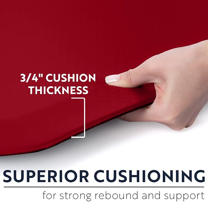 KANGAROO Anti Fatigue Mats for Kitchen Floor, Reduce Foot, Knee, Back Pressure, 3/4 Inch Thick Cushioned Ergonomic Mat, Waterproof Comfort Rug for Under Sinks, Standing Desk, Store Floors, 20x32, Red