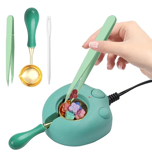 Electric Green Wax Seal Warmer with Spoon and Tweezers - Great Tool for DIY Wax Seals and Stamps
