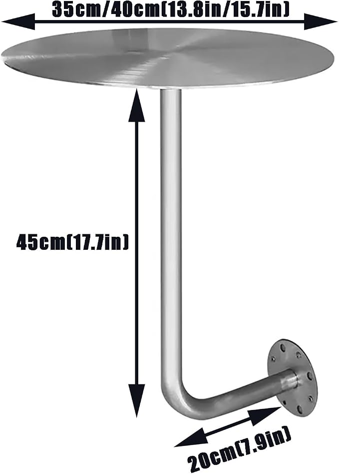 Wall-Mounted Small Round Table for Cafe, Dessert Shop & Home - 3.0MM Thick Iron Metal Anti-Deformation, Space-Saving(Stainless Steel,40x45x20cm)