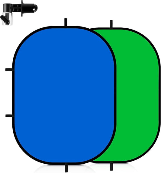5x6.6ft Green Screen Backdrop for Photography, 2-in-1 Blue Pop Up Collapsible Photo Background with Clip and Carry Case for YouTube Videos Studio Props