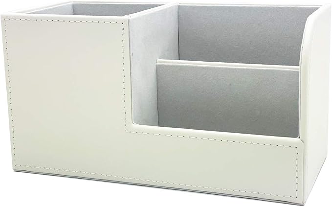 Leather Multi-Function Desk Stationery Organizer Storage Box Pen/Pencil, Cell Phone, Business Name Cards, desk organizers (White)