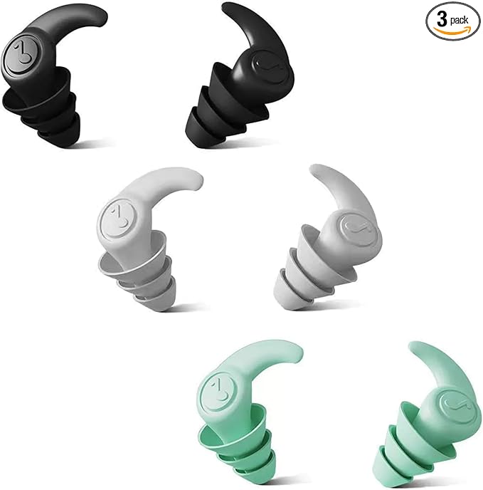 Swimming Ear Plugs 3 Pairs Reusable Silicone Noise-Reducing Earplugs for Sleep Deep Focus Swimming Snorkeling Showering Adults Black+Gray+Green