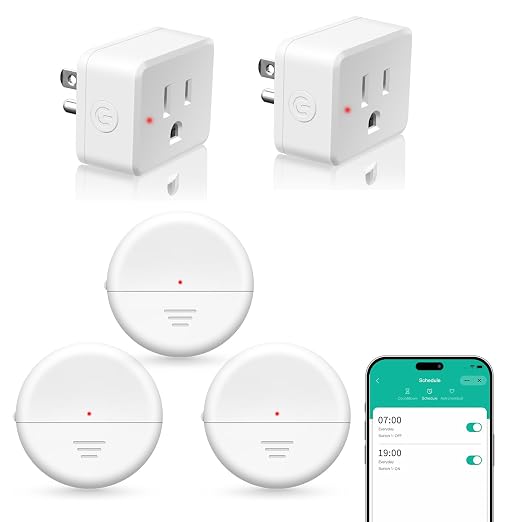 NineLeaf 260FT Wireless Motion Sensor WiFi Slim Outlet Smart Remote Switch | App Control, Adjustable Sensing Mode, WiFi Auto Control Lights Fan Appliances, No Wiring,Garage,3Sensors 2Plugs