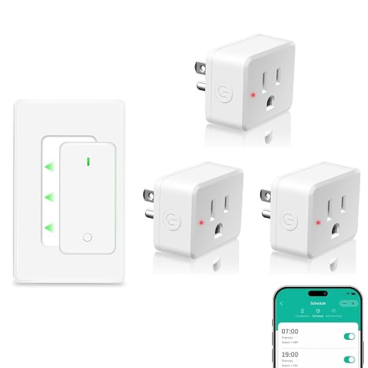 NineLeaf Slim WiFi Smart Plug w Switch, Remote App Control, 15A/1500W, Compatible with Alexa/Google Home via Tuya, Compact Design Control Anywhere,Timer/Schedule, TUV FCC, 2.4G Only(1Remote 3Outlets)